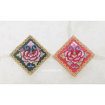 금사 물결테두리 와펜/전통자수/배씨머리핀재료, 레드