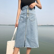 루나틱월드 [2+1]언발버튼 데님 스커트