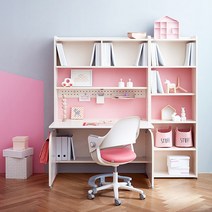 일룸 링키 컴팩트 책상세트 + 시디즈 링고의자, 아이보리+핑크:인조가죽핑크