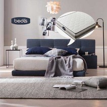 베디스 SB260 모던 저상형 패밀리침대+바닐라 7존독립 매트리스 Q(+협탁), 인디고블루