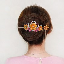 바이진주리본 꽃체인업스타일 비녀핀 머리꽂이 한복장식
