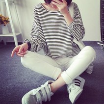 핑크빅 빅사이즈 스판 줄무늬 T-셔츠 긴팔 티셔츠