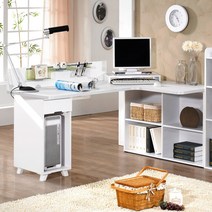 컴퓨터책상 코너 ㄱ자 L자 1단서랍 2단상부 세트, .화이트