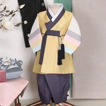 오월한복 화목단 노랑 배자 남아 전통 한복