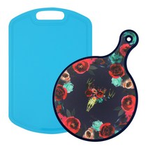AESLA 빈티지원형 양면 TPU 2종세트 도마, 1set, 빈티지 원형서빙1P+TPU 손잡이형 블루1P