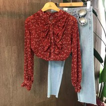 버블샵 잔꽃 플라워 프릴 쉬폰 블라우스