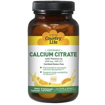 컨트리라이프 칼슘 시트레이트 비타민 D3 포함 1000mg : 400IU 오렌지 츄어블 웨이퍼, 120개입, 1개