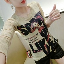 포플러앤씨 영문나염 긴팔티 여성 가을 데일리 라운드넥