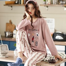 류이데이 여성용 상하의 잠옷 세트 도트줄