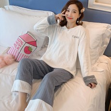 여성용 오픈하트 겨울 수면잠옷 상하세트