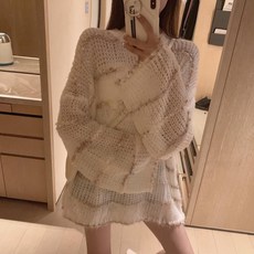 kirahosi 여성 라운드넥 스트라이프 루즈핏 슬림 스웨터 15호+덧신증정 Fins5rf