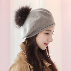 이스트무브 베레모 가을 겨울모자 라쿤 털방울 빵모자 앙고라 니트 여자 털모자 라쿤앙골베레 (5컬러)