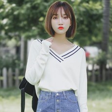 10대 20대 여성 브이넥니트 가을 상의 탑
