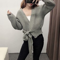 센슈얼드림 여자 라운드니트 브이넥니트 가디건 스웨터 15 Y, 그레이