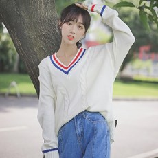 EACA 여성 브이넥 스웨터 캐주얼 겨울S35