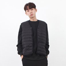 wowne 슬림핏브이넥 단추 데일리 누빔퀄팅 경량패딩조끼
