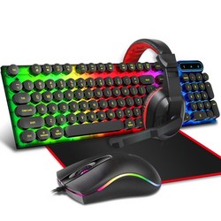 4 in 1 키보드 게임 마우스 및 RGB 헤드폰 유선 기계식 키보드 마우스 헤드셋 키트 노트북 컴퓨터 PC 게임과 호환됩니다.