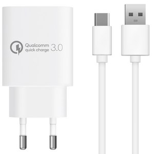 홈플래닛 퀄컴 공식인증 QC 3.0 18W 고속충전기 + C타입 케이블 1.2m 세트, 화이트, 1개