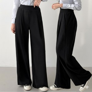 핏오짐 여성 원턱 와이드 일자 슬랙스 밴딩 와이드팬츠 스판 바지