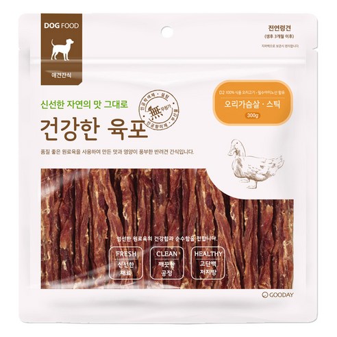 굿데이 강아지 건강한 육포, 오리가슴살 스틱, 300g, 1개