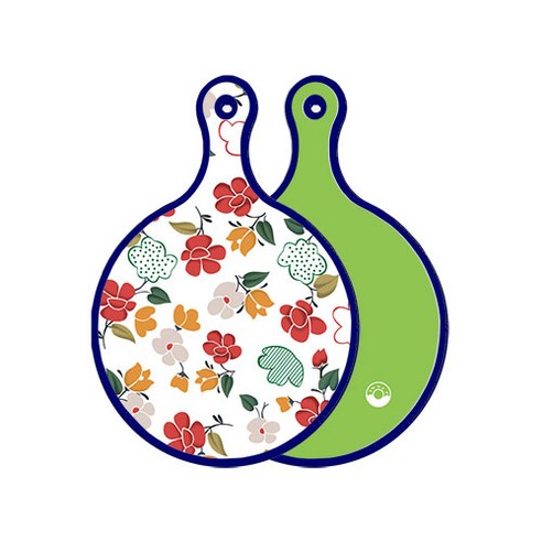로엠디자인 블루에디션 양면 원형 서빙 도마 floral 목련 패턴, 라이트그린, 1개
