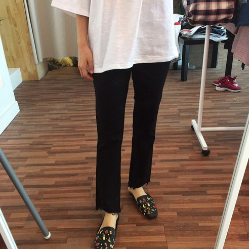 최신마미 임부 면 스판 부츠컷 팬츠, 블랙