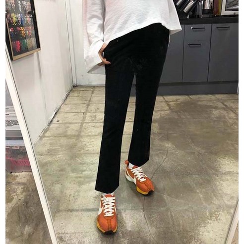 최신마미 임산부 톡 면 부츠컷 팬츠, 블랙
