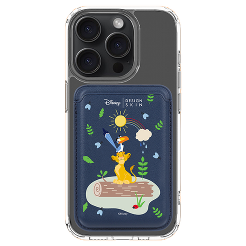 DESIGNSKIN 디즈니 라이온킹 맥세이프 레더 포켓, 네이비 + 자주와 심바, 1개