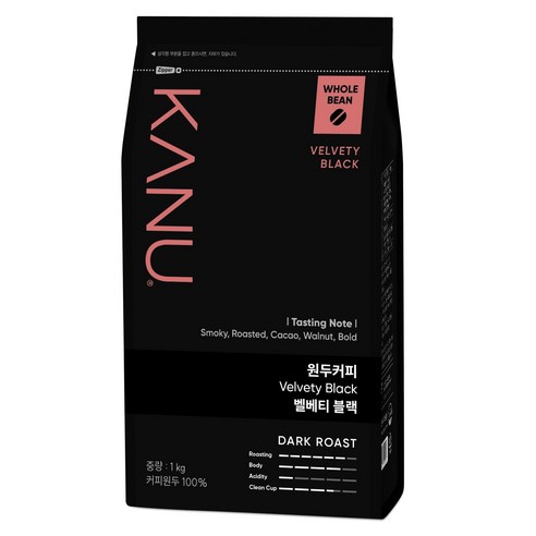 카누 벨베티 블랙 원두커피, 홀빈(분쇄안함), 1kg, 1개