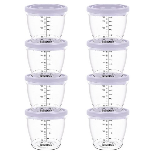베베락 아이와 PP밀폐 이유식 용기, 180ml, 라벤더, 8개