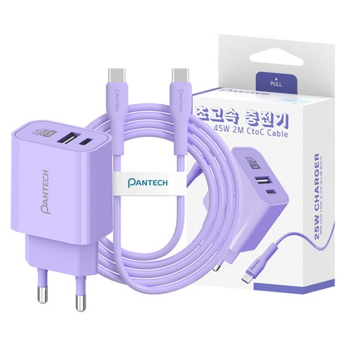 팬택 2포트 파스텔 C타입 고속충전기 25W + C타입 케이블 45W 2m 세트