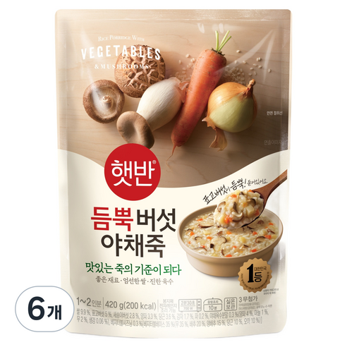 햇반 듬뿍 버섯야채죽, 420g, 6개