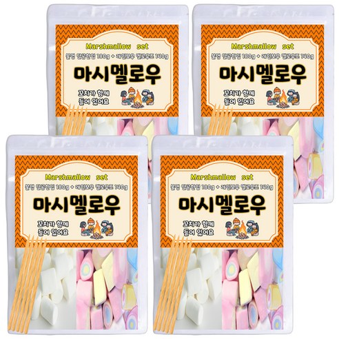 달콤쫀득 불멍 달곰한입 마시멜로우 180g + 레인보우 멜로우즈 140g 세트, 4세트