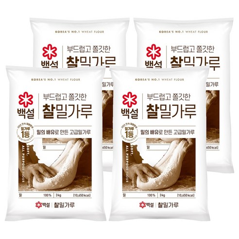 백설 찰밀가루, 3kg, 4개