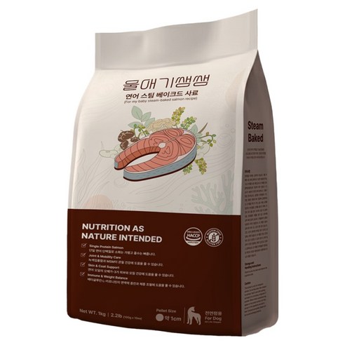 디어랩스 전연령 강아지 울애기쌩쌩 스팀베이크드 사료, 연어, 1kg, 1개