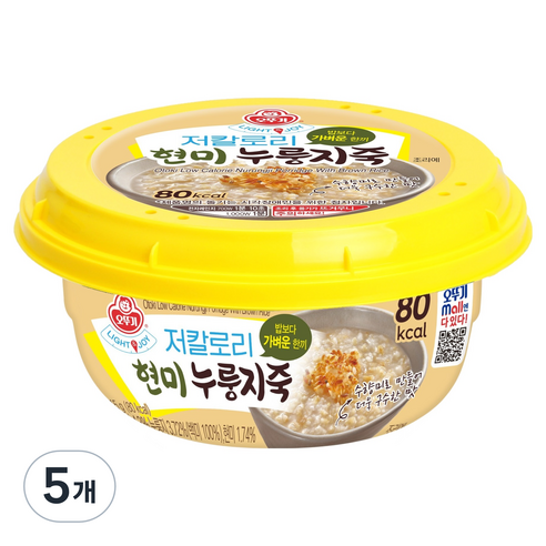 오뚜기 라이트 앤 조이 저칼로리 현미 누룽지죽, 215g, 5개