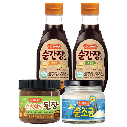 아이배냇 순 간장소스 비빔용 190ml + 순 간장소스 국물용 190ml + 순창 한식된장 150g + 칼슘 순 소금 130g, 비빔용, 1세트, 130g
