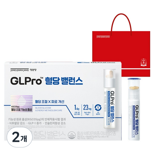 지엘프로 정관장 GLPro 혈당 밸런스 혈당조절 영양제 + 쇼핑백, 7회분, 2개