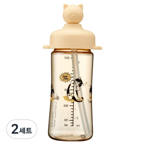 조아이 냥이 실리콘 토퍼 빨대컵, 250ml, 2세트, 망고