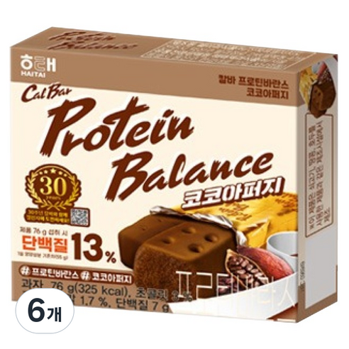 해태제과 칼바 프로틴 바란스 코코아퍼지, 76g, 6개