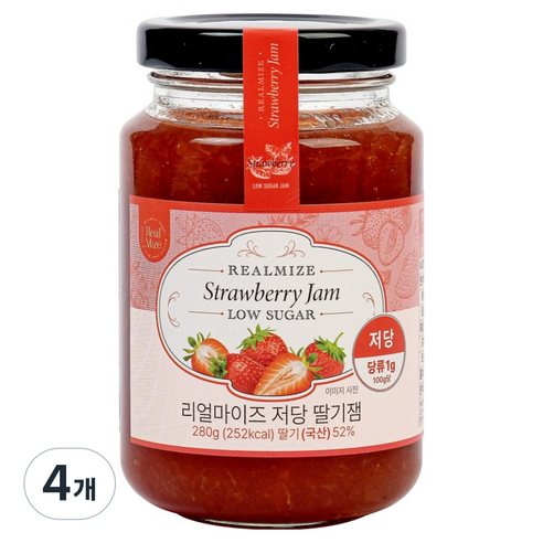 리얼마이즈 저당 딸기잼, 280g, 4개