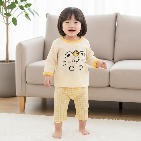 몽실이 컬러풀 애니멀 순면 7부 실내복 베어 호랑이 귀여운 여아 남아 홈웨어 상하세트