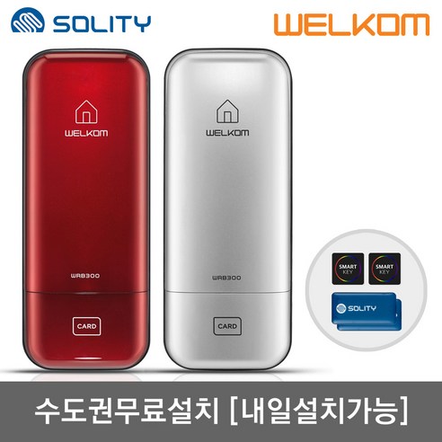[수도권설치-내일도 가능] 솔리티 웰콤 WRB300 카드키4개+번호키 즉시잠금 허수기능 에티켓기능 무음가능 내부이중잠금 관리자기능 고온감지 전기충격무력화 현관문 디지털도어락 도어록, 웰콤 WRB300 실버/무료설치(A지역)-수요일, 방문설치