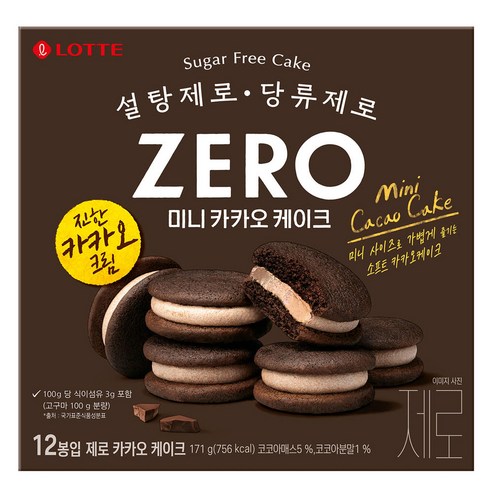 롯데 제로 카카오케이크 171g, 171g, 60개