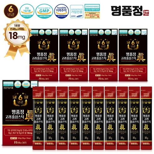 명품정 6년근 고려 홍삼 스틱 진 실속형 1포당 진세노사이드 18mg, 100g, 5세트
