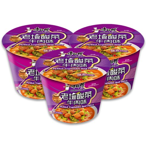 <킹콩푸드>캉스푸 로탄 쏸차이 우육면 컵라면 중국라면 중국식품 122g, 3개
