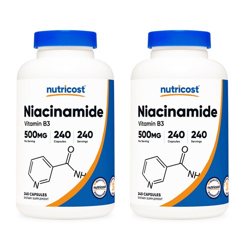 Nutricost Niacinamide (Vitamin B3) 뉴트리코스트 나이아신아마이드 비타민B3 500mg 240캡슐 2팩