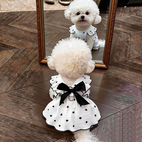 봄여름 하트 면 원피스 강아지 고양이 반려동물 옷, 1개, white