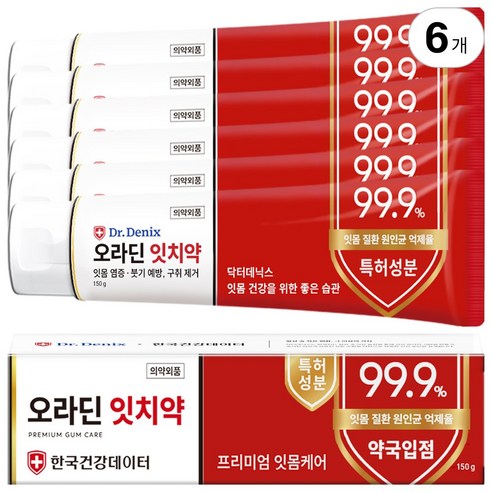 닥터데닉스 약국 오라딘 잇치약 대용량, 6개, 150ml