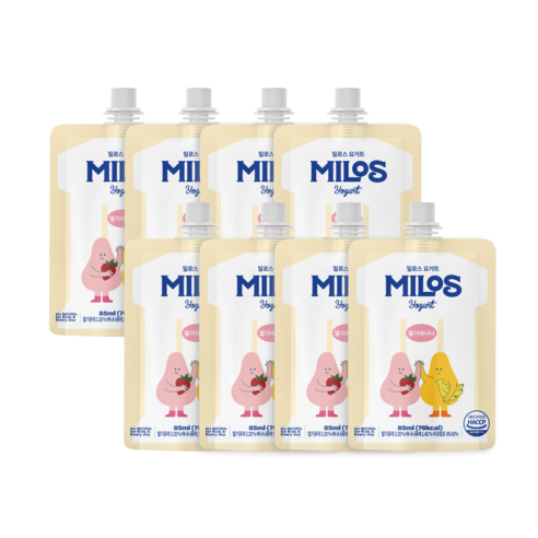 밀로스 어린이 요거트 자일리톨 파우치형 요거트볼, 8개, 85g, 딸기바나나